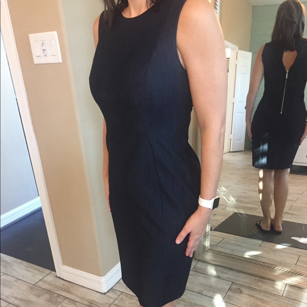 Professional dark denim sleeveless dress